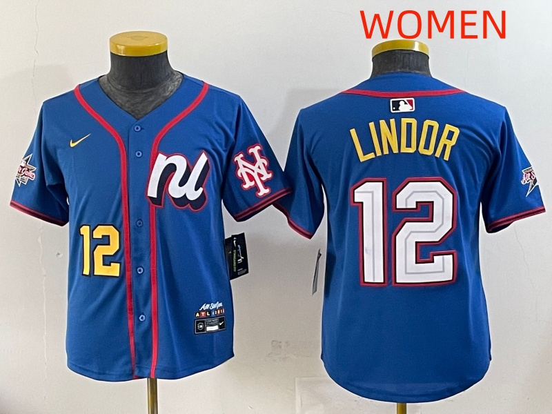 women  2025 New York Mets #12 Lindor Blue All star Nike MLB Jersey style 6